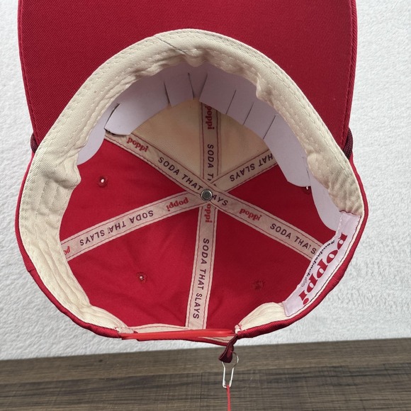 Poppi Hat Cap Snap Back Red Cream Embroidered Logo Soda Serving Taste Promo Mens - Picture 9 of 9